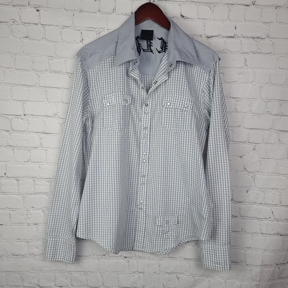 Blac Label Gray/White Gingham Long-sleeved Button Down. Women's.